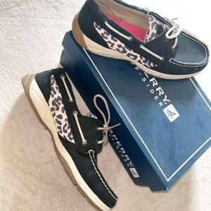 Sperry Women's Black and Tan Leopard Print Loafers